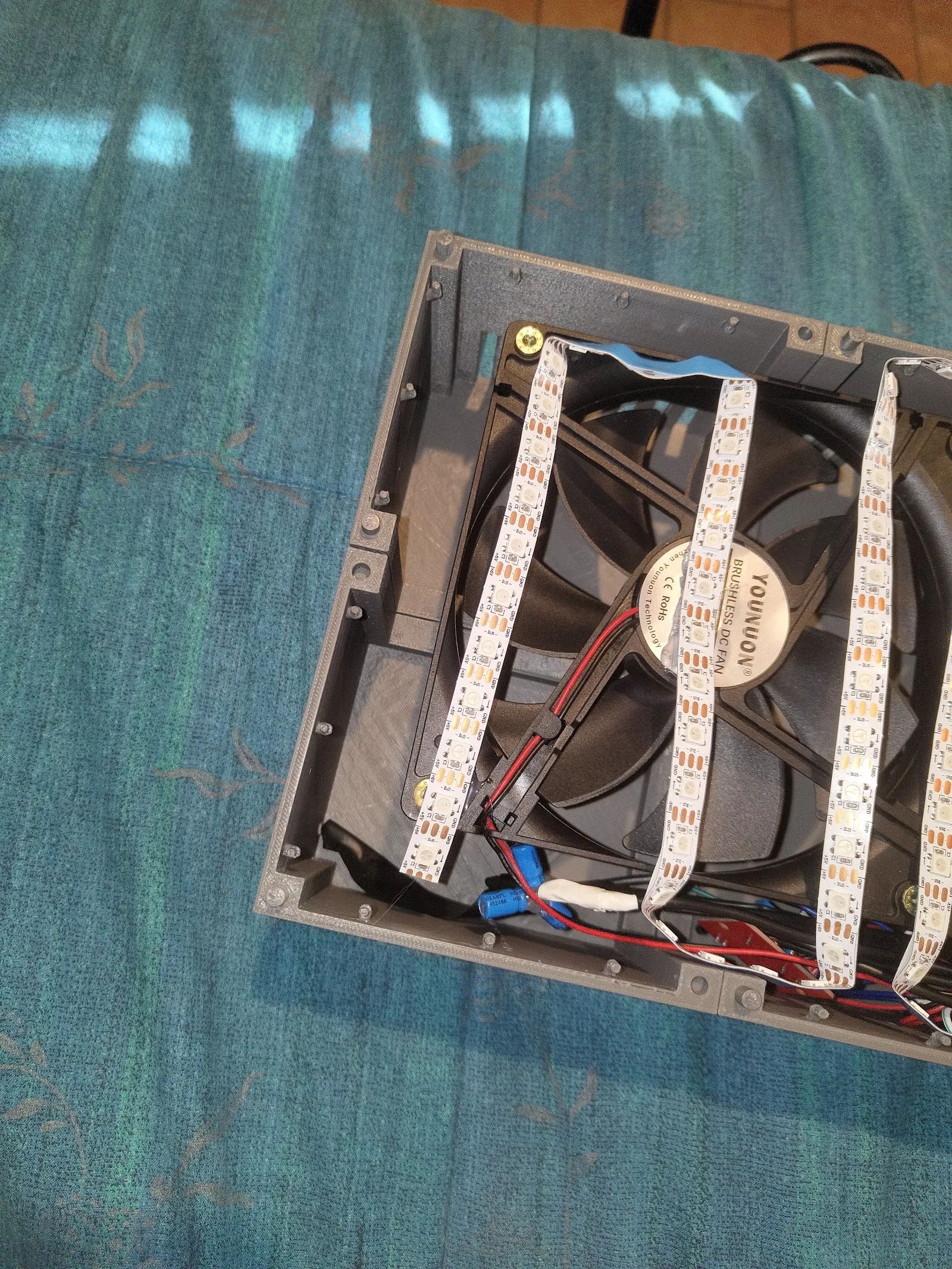 LED matrix wiring inside the fireplace case