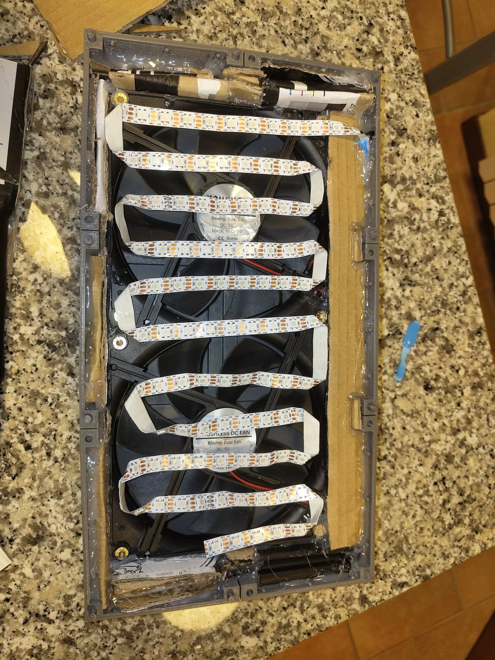 Dense LED strip layout inside the fireplace